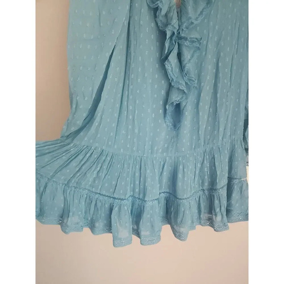 NWT By Anthropologie Long-Sleeve V-Neck Ruffled Tunic Dress Sz S TURQUOISE 9F410 - Picture 4 of 11